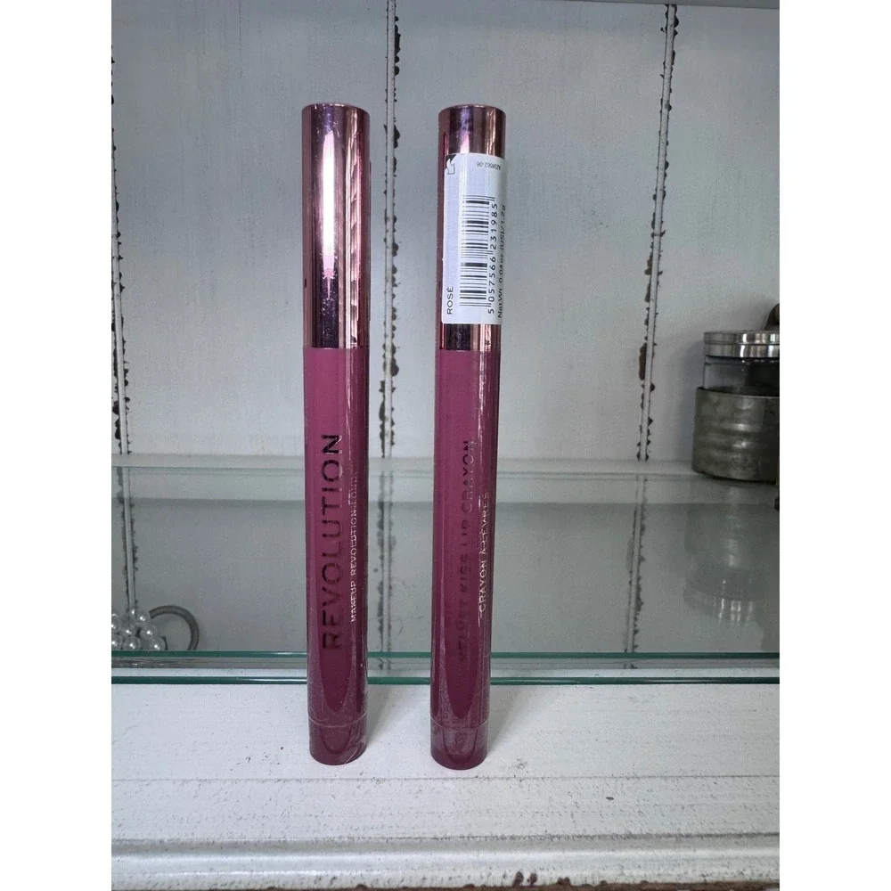 Makeup Revolution Velvet Kiss Lip Crayon Rosé Matte Lipstick Duo Set of 2 New